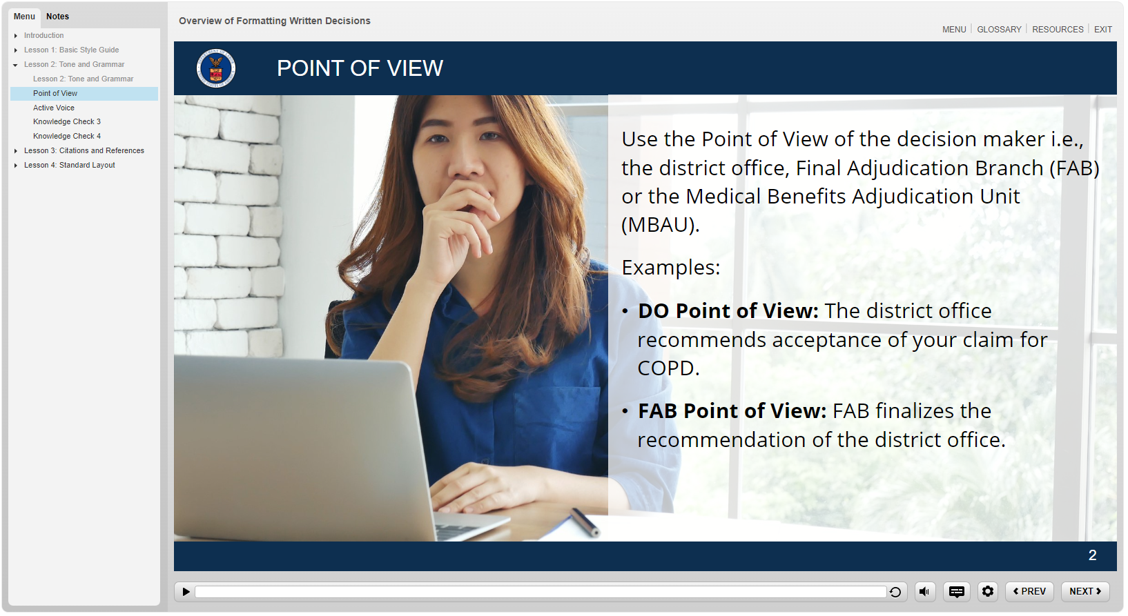 Point of View Slide from Formatting Standards